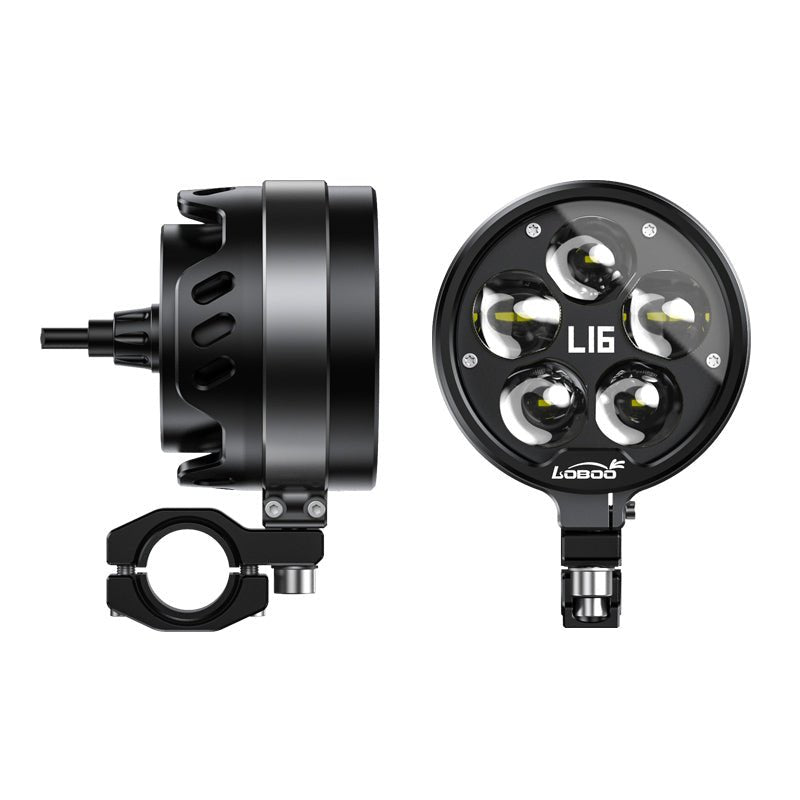 LOBOO L16 Motorcycle Auxiliary Lights – 19000LM High & Low Beam LEDs, 3-Mode Warning, IP68 Waterproof, Intelligent Temp Control (Pair)