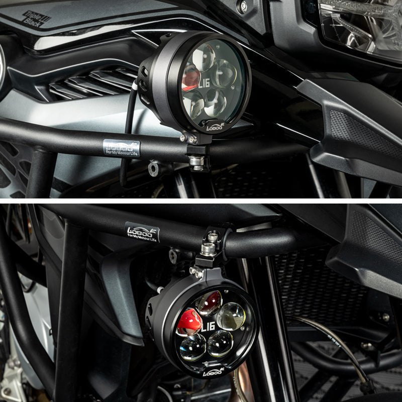 LOBOO L16 Motorcycle Auxiliary Lights – 19000LM High & Low Beam LEDs, 3-Mode Warning, IP68 Waterproof, Intelligent Temp Control (Pair)