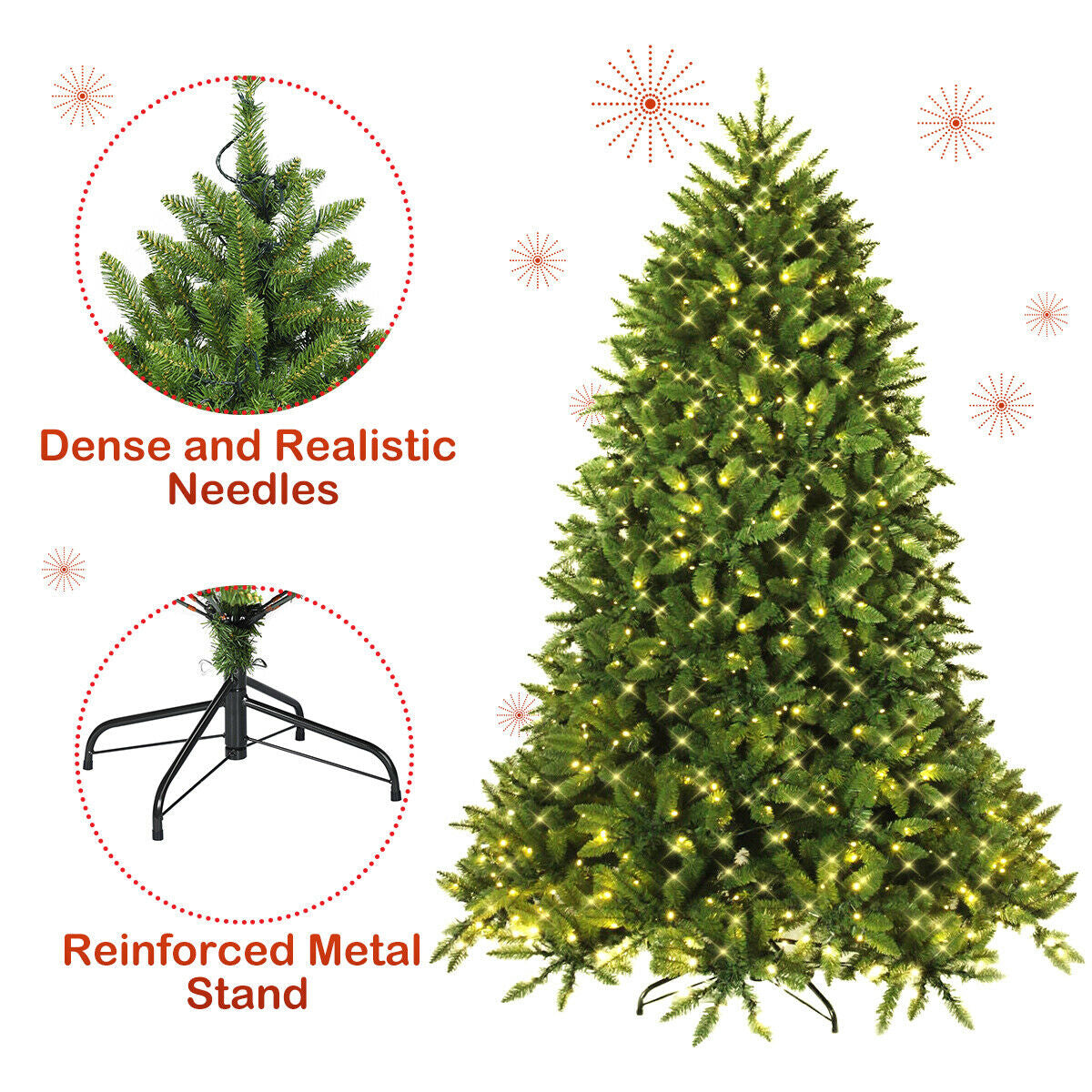 Premium Hinged Artificial Fir Christmas Tree with LED Lights
