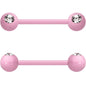 14G 5/8 Clear Gem Light Pink Acrylic Over Steel Nipple Barbell Set