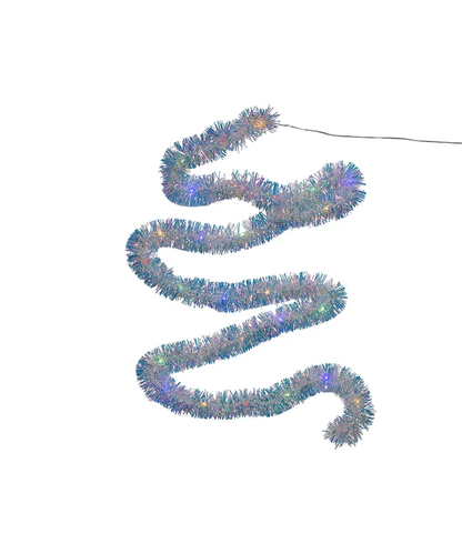 30-Light Multicolor Superbright LED Silver Iridescent Tinsel Garland