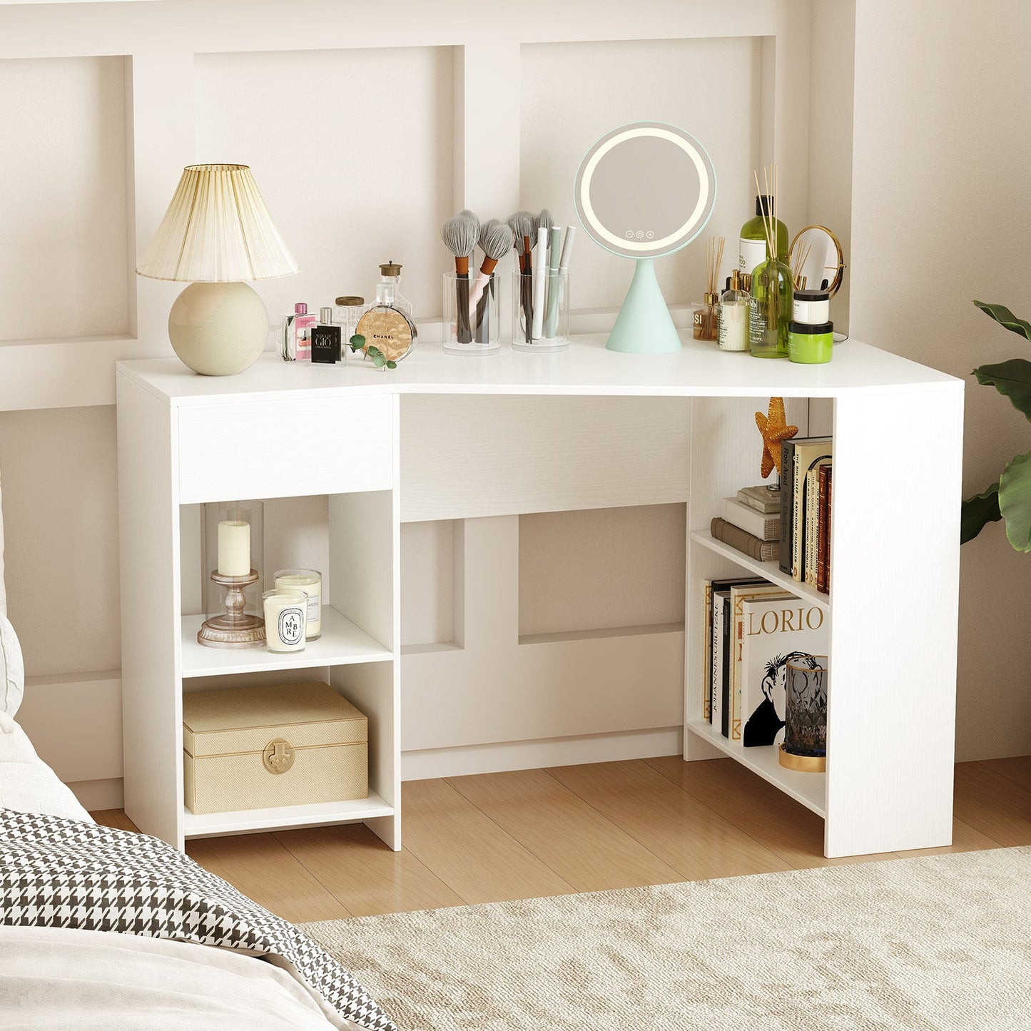 48 Inches L Shaped Corner Executive Computer Desk with Drawer-White