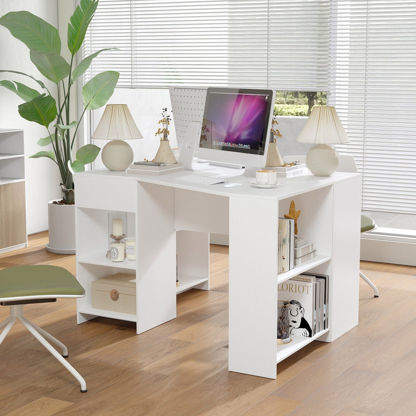 48 Inches L Shaped Corner Executive Computer Desk with Drawer-White