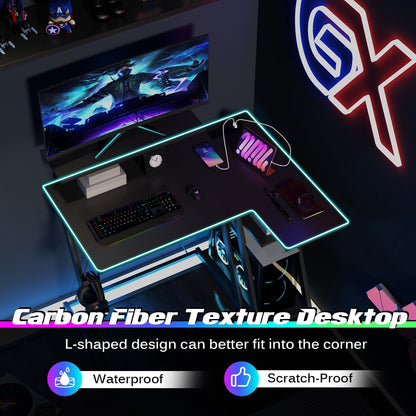 L Shaped Gaming Desk with Outlets and USB Ports