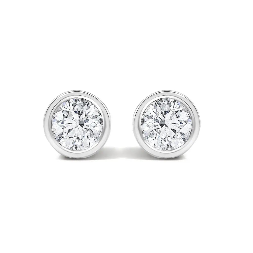 Lab-Grown Diamond Bezel Solitaire Stud Earrings in 14K White Gold – 1/2 ct