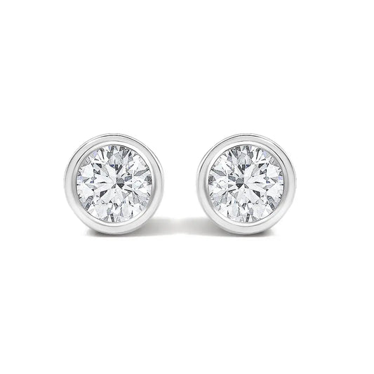 Lab-Grown Diamond Bezel Solitaire Stud Earrings in 14K White Gold – 1/2 ct