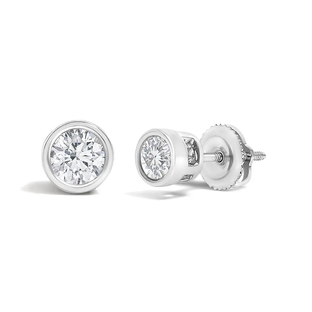 Lab-Grown Diamond Bezel Solitaire Stud Earrings in 14K White Gold – 1/2 ct