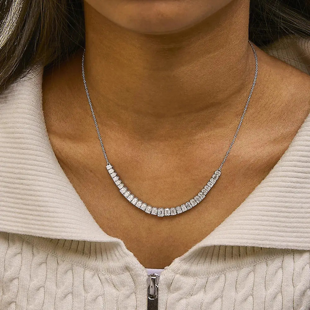 Lab-Grown Diamond Emerald Cut Station Necklace in 14K White Gold – 5.0 Cttw