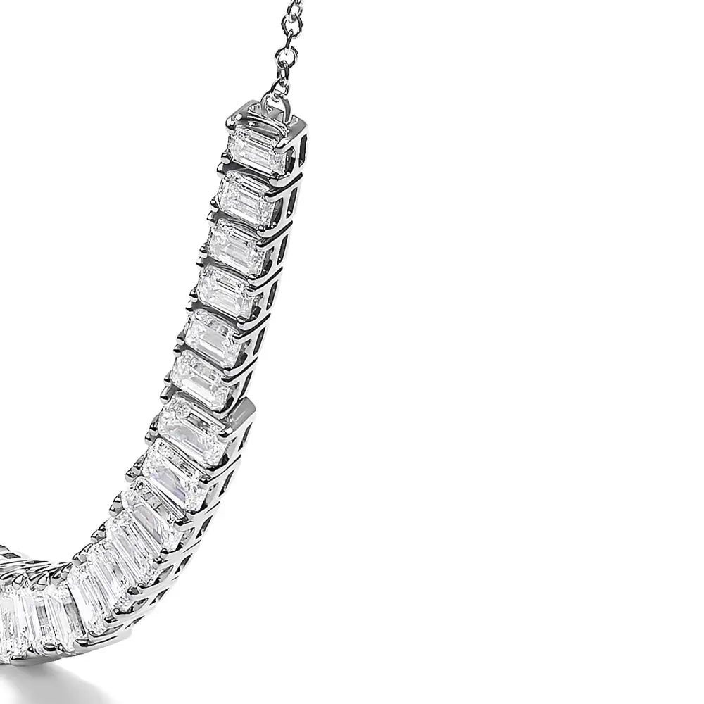 Lab-Grown Diamond Emerald Cut Station Necklace in 14K White Gold – 5.0 Cttw