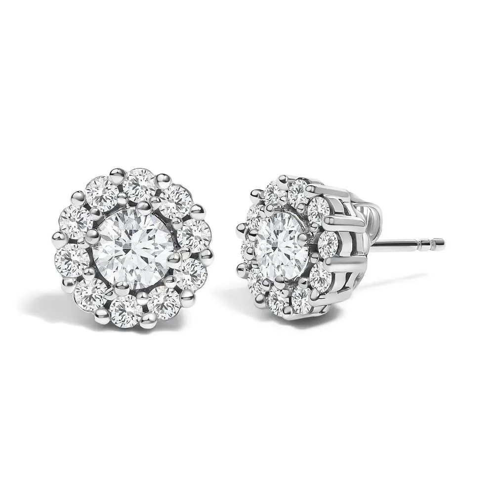 Lab-Grown Diamond Halo Stud Earrings in 10K White Gold – 1.5 Cttw