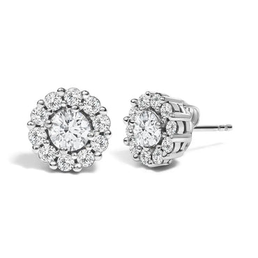 Lab-Grown Diamond Halo Stud Earrings in 10K White Gold – 1.5 Cttw