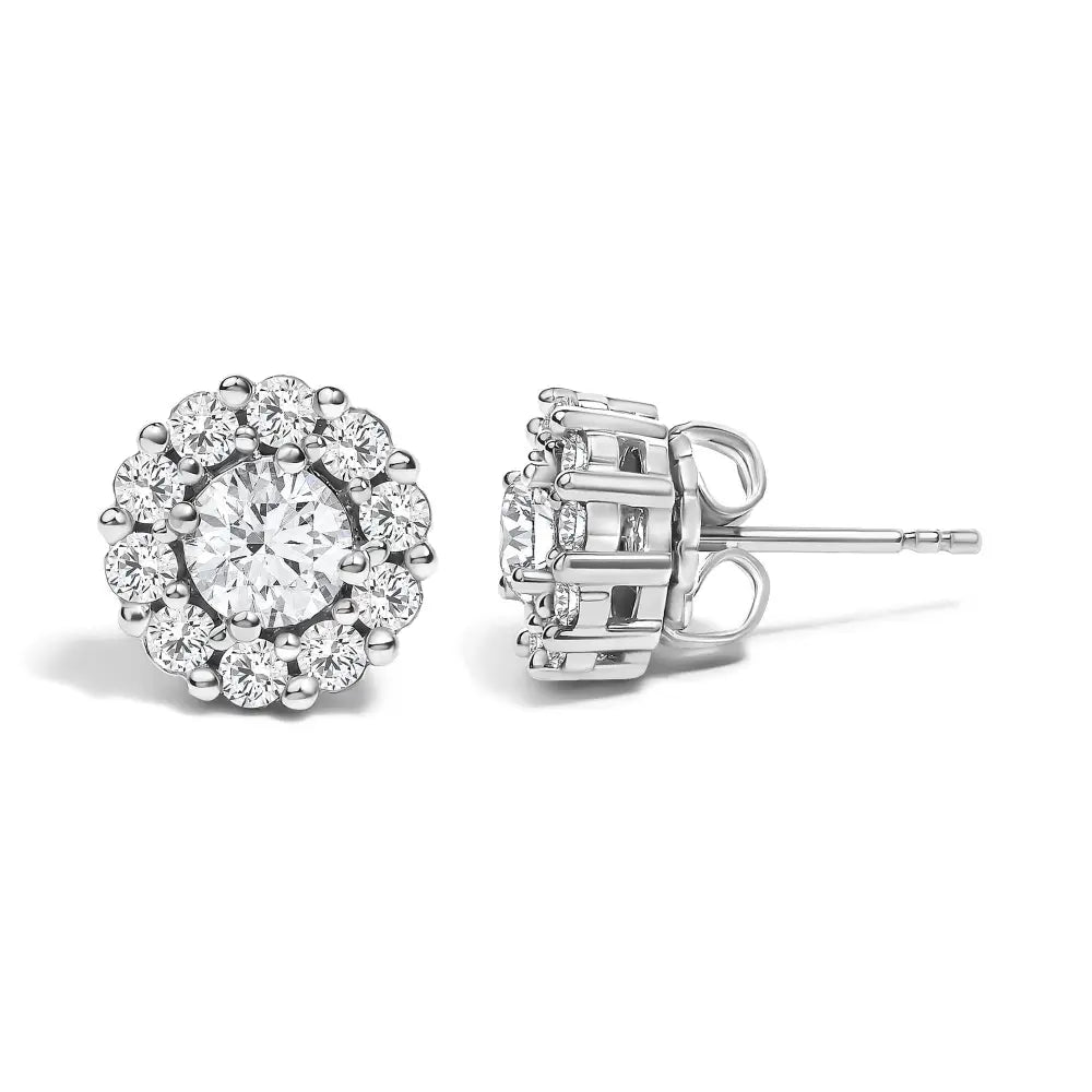 Lab-Grown Diamond Halo Stud Earrings in 10K White Gold – 1.5 Cttw