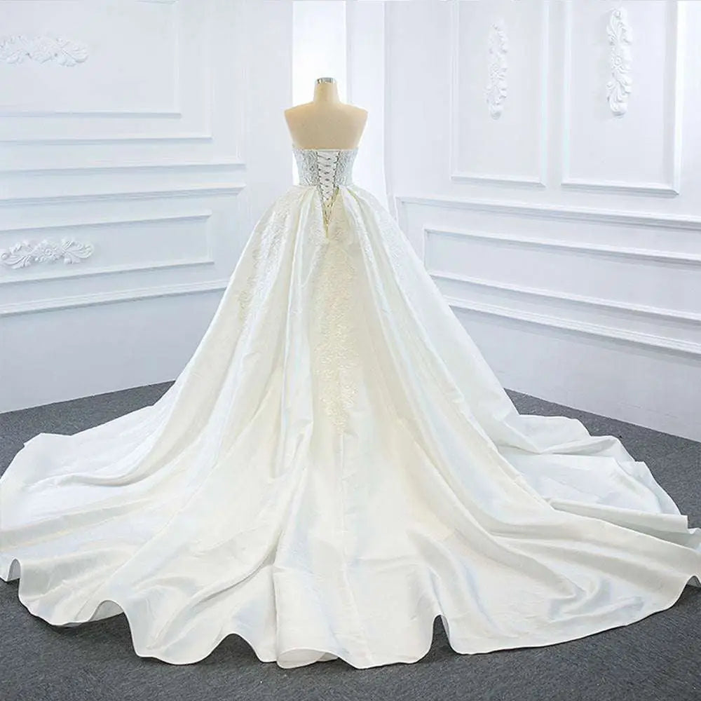 Lace Mermaid Wedding Dress Wears Two Fishtail Train