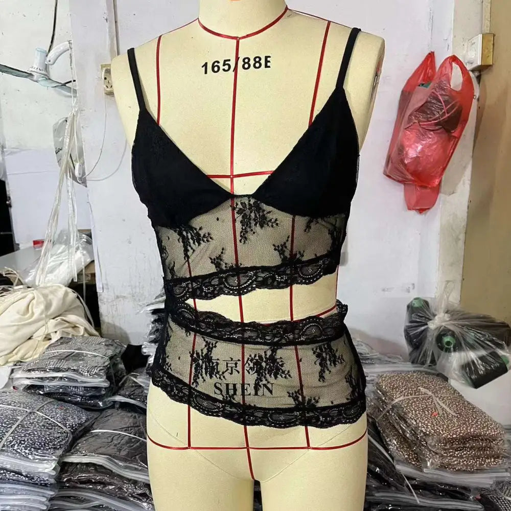 Lace Stitched Backless Small Sling V Neck Tank Top