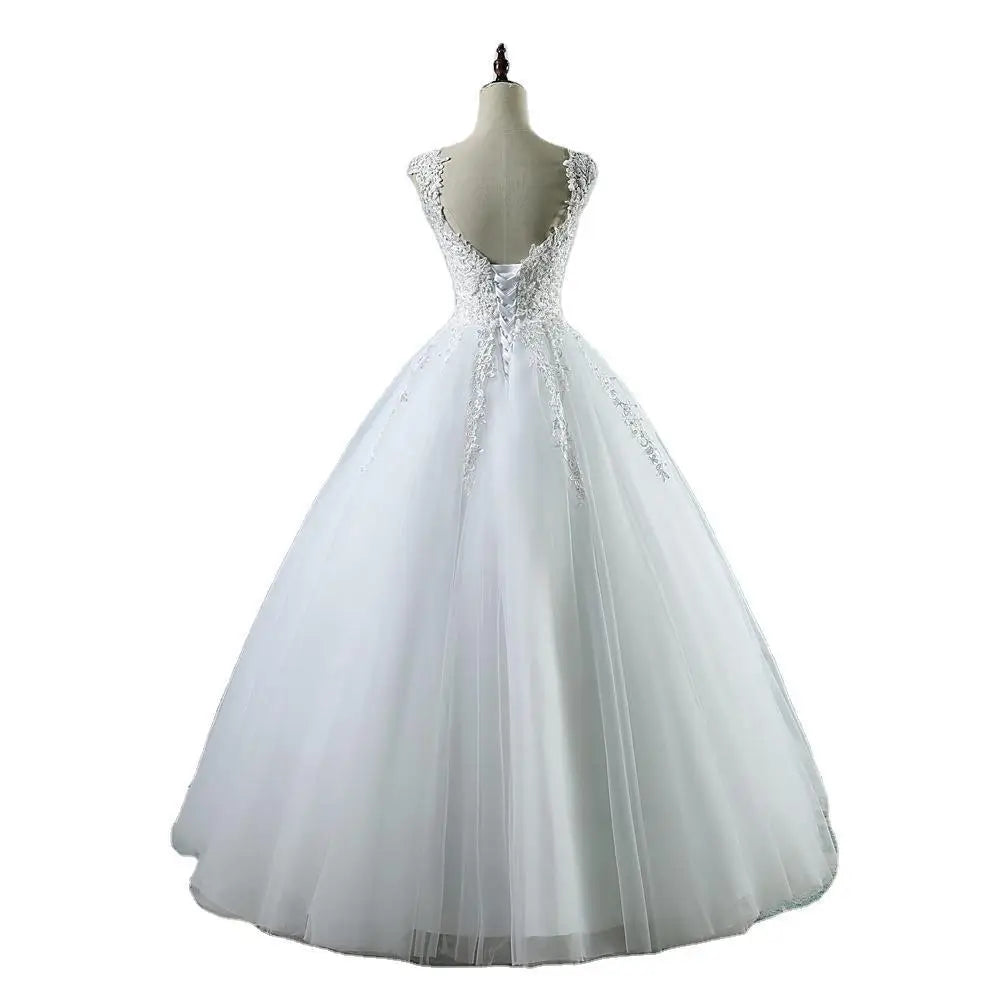 Lace V Neck High Waist Wedding Dress
