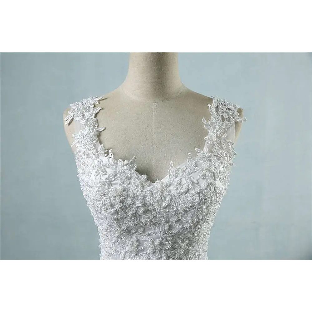 Lace V Neck High Waist Wedding Dress