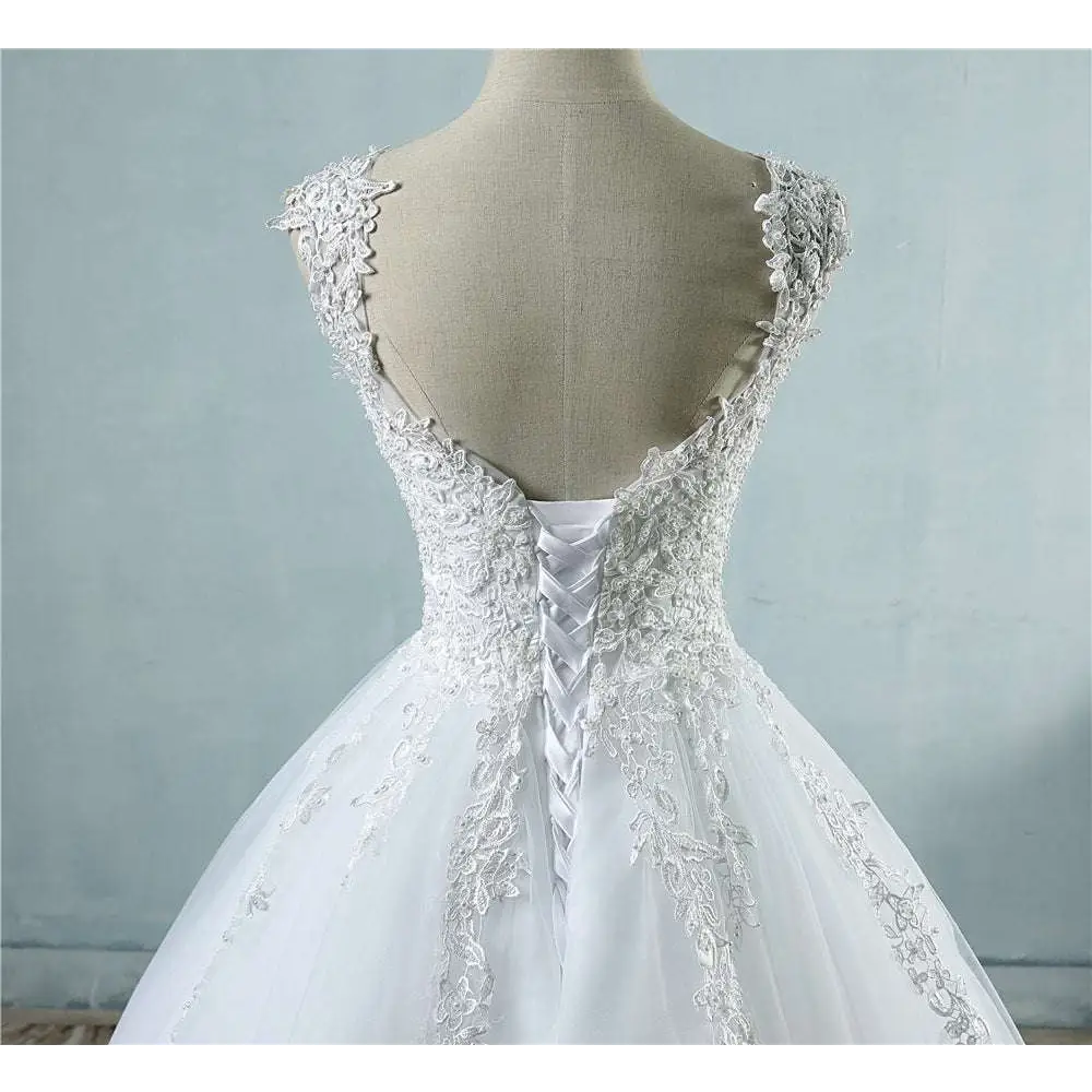 Lace V Neck High Waist Wedding Dress