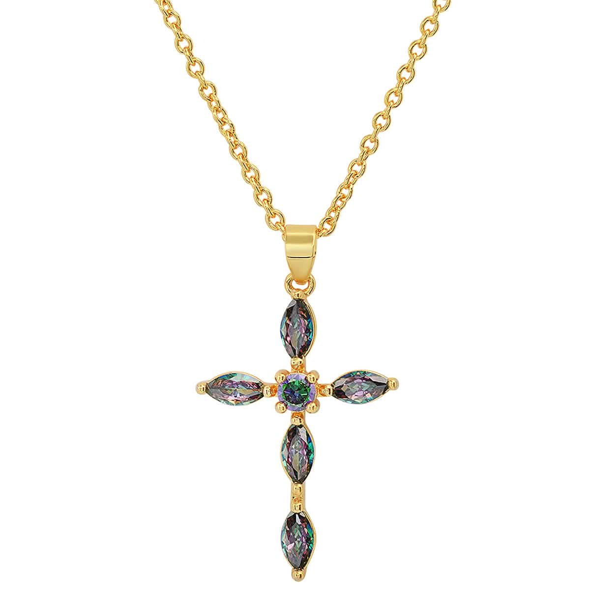 Ladies 18k Gold/White Gold Plated Brass Simulated Cross Pendant