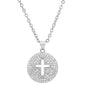 Ladies 18k White Gold/Gold Plated Brass Simulated Diamonds Round Cross Pendant