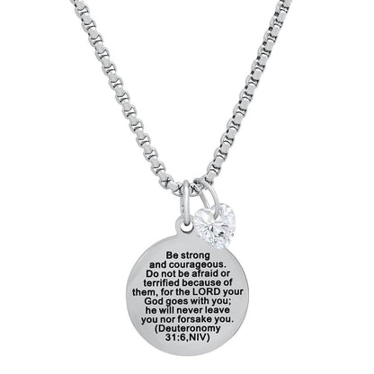 Ladies Stainless Steel Round Pendant Adorned with Heart Shape Swarovski Crystal Charm