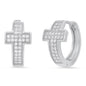 Ladies Sterling Silver and Simulated Diamonds Cross Huggie Earrings