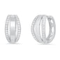 Ladies Sterling Silver And Simulated Diamonds Layered Huggies Earrings