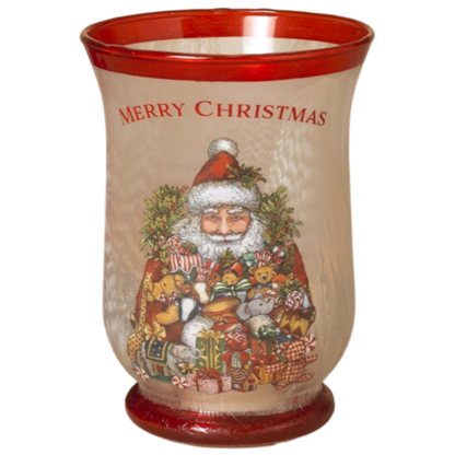 Frosted Glass Santa Hurricane Candleholder
