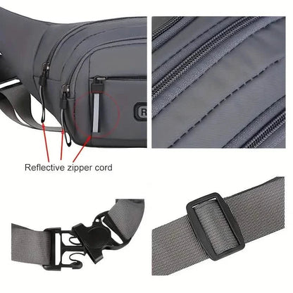 Large Capacity Crossbody Messenger Bag Fanny Pack with Reflective Zipper Strap