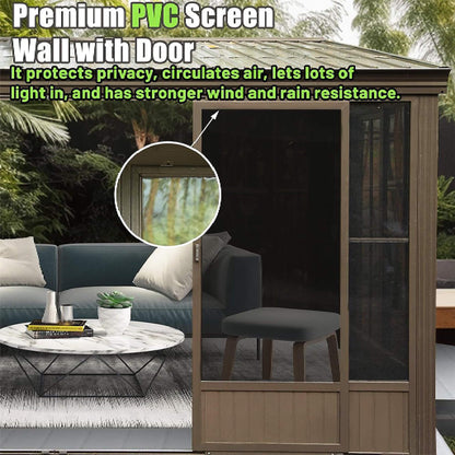 [12X14FT] Alora Haven Large Outdoor All-Season Wall-Mounted Sunroom With Galvanized Steel Roof & Moveable PVC Screen (SAK46475)