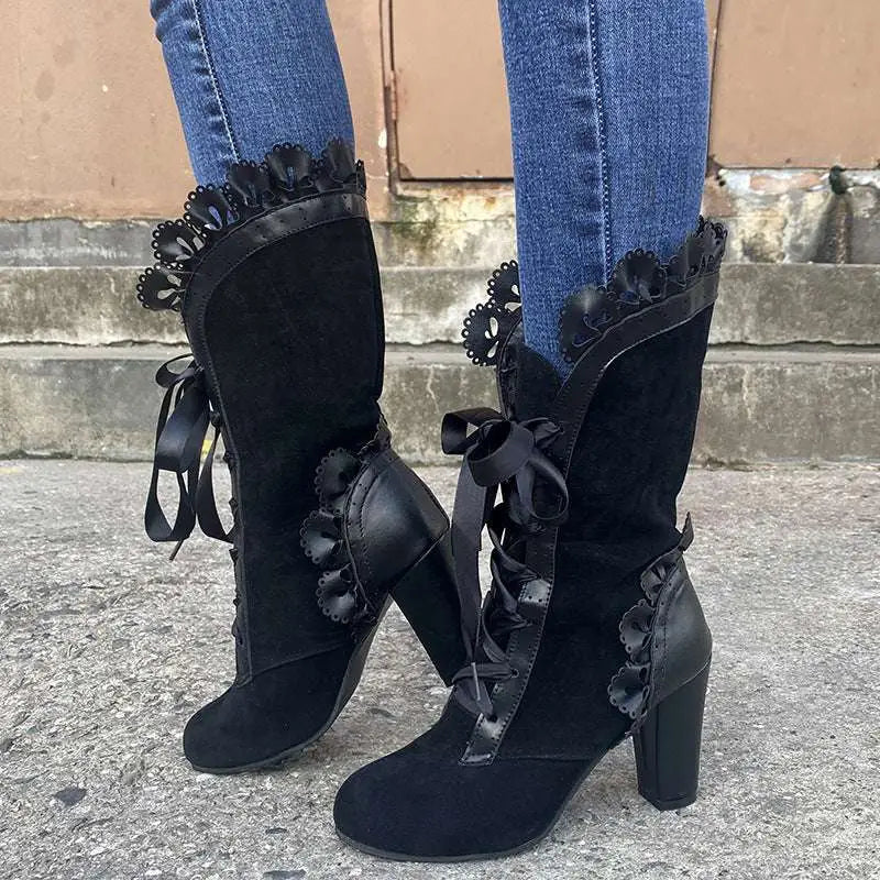 Large Size Heel Women’s Leather Boots