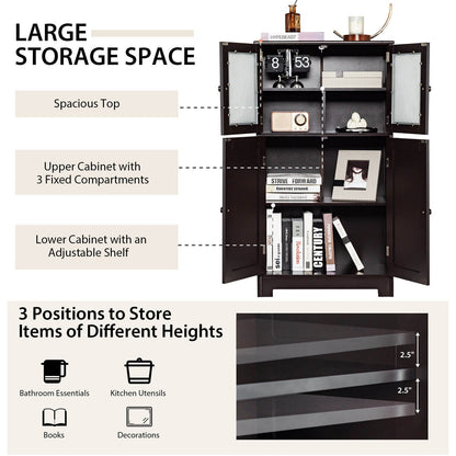 Bathroom Floor Storage Locker Kitchen Cabinet with Doors and Adjustable Shelf