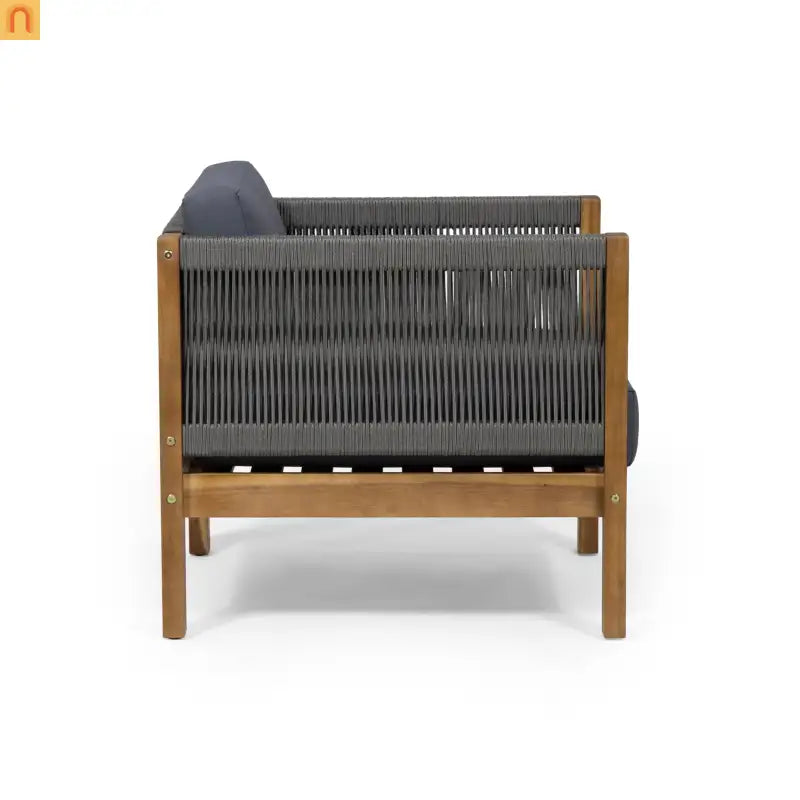 Outdoor Club Chair Set Acacia Wood Rope Teak Cushions Set of 2