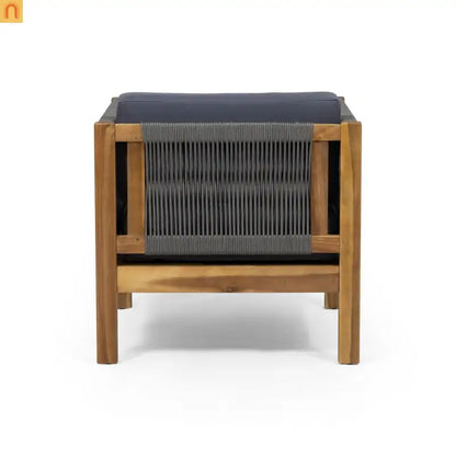 Outdoor Club Chair Set Acacia Wood Rope Teak Cushions Set of 2