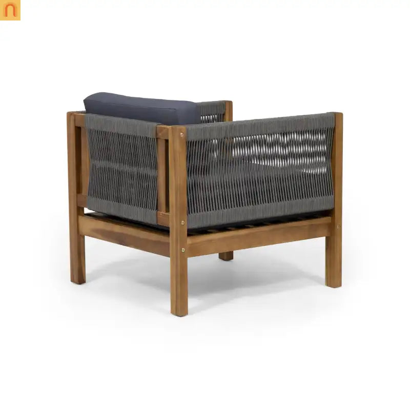 Outdoor Club Chair Set Acacia Wood Rope Teak Cushions Set of 2