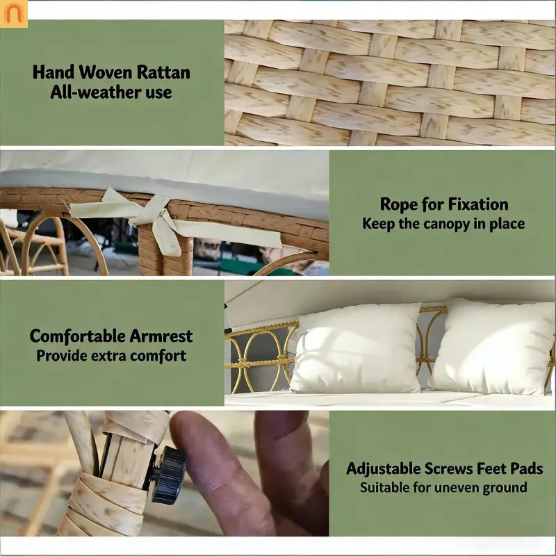 Outdoor Daybed Set PE Rattan Canopy 4 Piece Cream