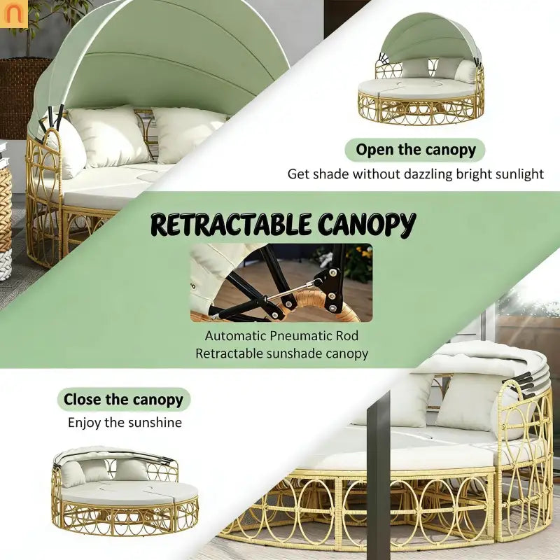 Outdoor Daybed Set PE Rattan Canopy 4 Piece Cream