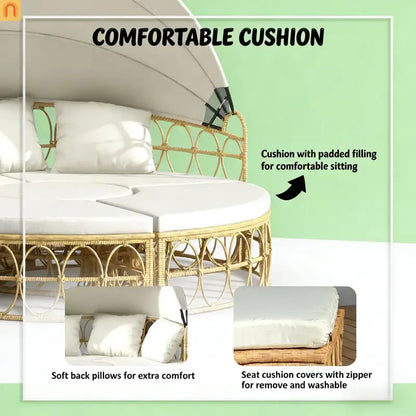 Outdoor Daybed Set PE Rattan Canopy 4 Piece Cream