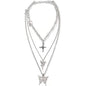 Layered Butterfly Cross Angel Pendant Necklace
