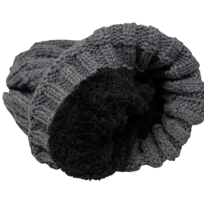 Knit Hat With Three Interchangeable Poms - Grey