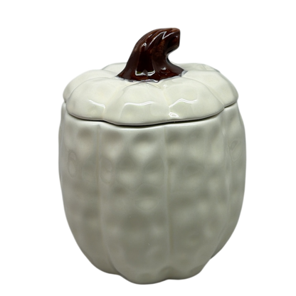 Covered Ceramic Pumpkin Jar Wax Candle - Cream