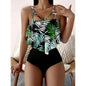 Leaf Print Hanky Hem High Waisted Bikini Swimsuit