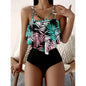 Leaf Print Hanky Hem High Waisted Bikini Swimsuit