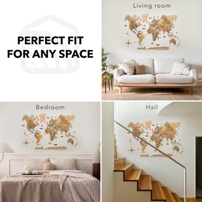 3D LED Wooden World Map 2.0 Gold