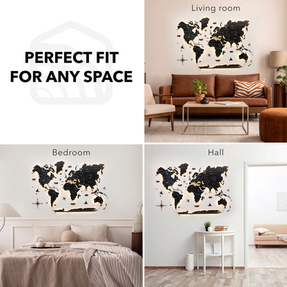 3D LED / LUMINOUS Wooden World Map 3.0 Midnight