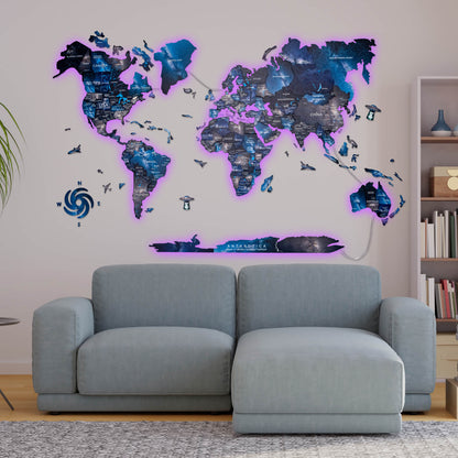 3D LED / LUMINOUS Wooden World Map 3.0 Space