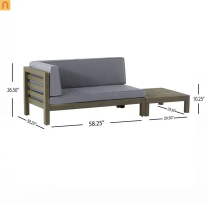 Outdoor Corner Loveseat Set Acacia Wood Dark Gray 2 Piece L Shape Coffee