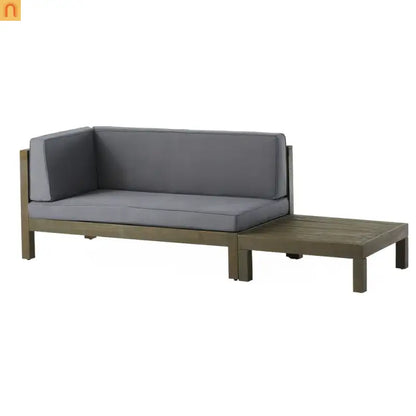 Outdoor Corner Loveseat Set Acacia Wood Dark Gray 2 Piece L Shape Coffee