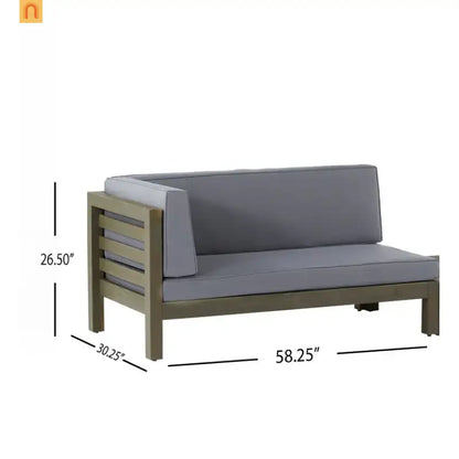 Outdoor Corner Loveseat Set Acacia Wood Dark Gray 2 Piece L Shape Coffee