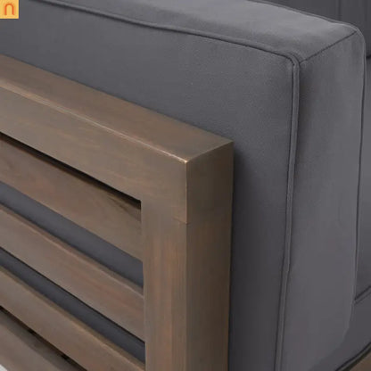 Outdoor Corner Loveseat Set Acacia Wood Dark Gray 2 Piece L Shape Coffee