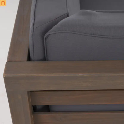 Outdoor Corner Loveseat Set Acacia Wood Dark Gray 2 Piece L Shape Coffee